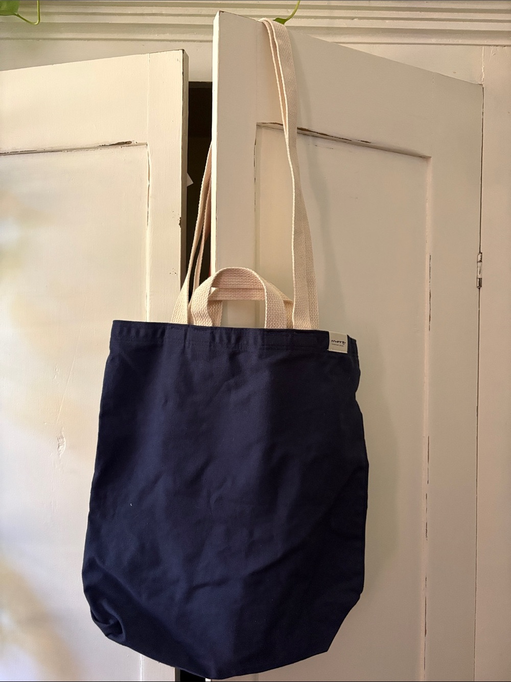 Moop Cotton Tote Bag with Shoulder Straps - Navy
